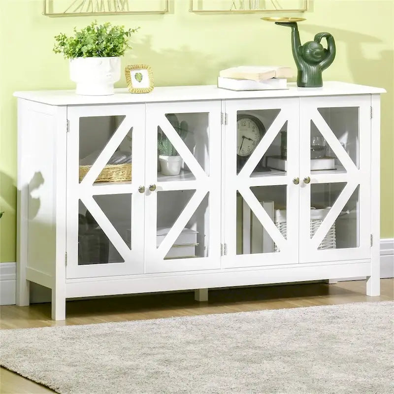 Buffet Cabinet with Glass Doors & Adjustable Shelves