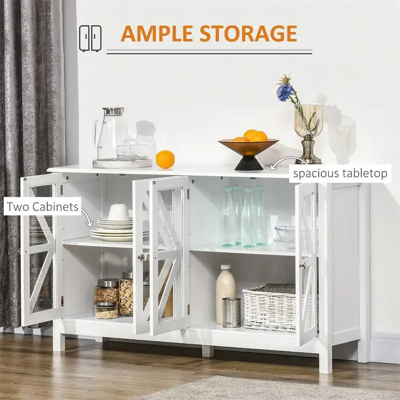 Buffet Cabinet with Glass Doors & Adjustable Shelves
