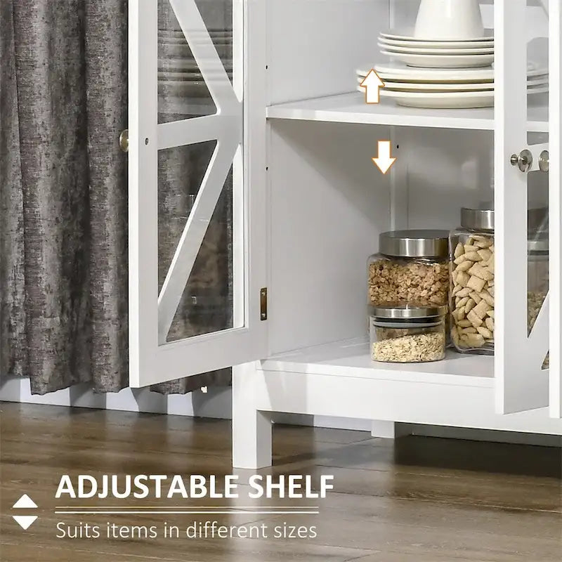 Buffet Cabinet with Glass Doors & Adjustable Shelves