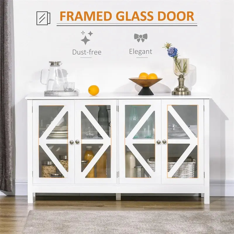 Buffet Cabinet with Glass Doors & Adjustable Shelves