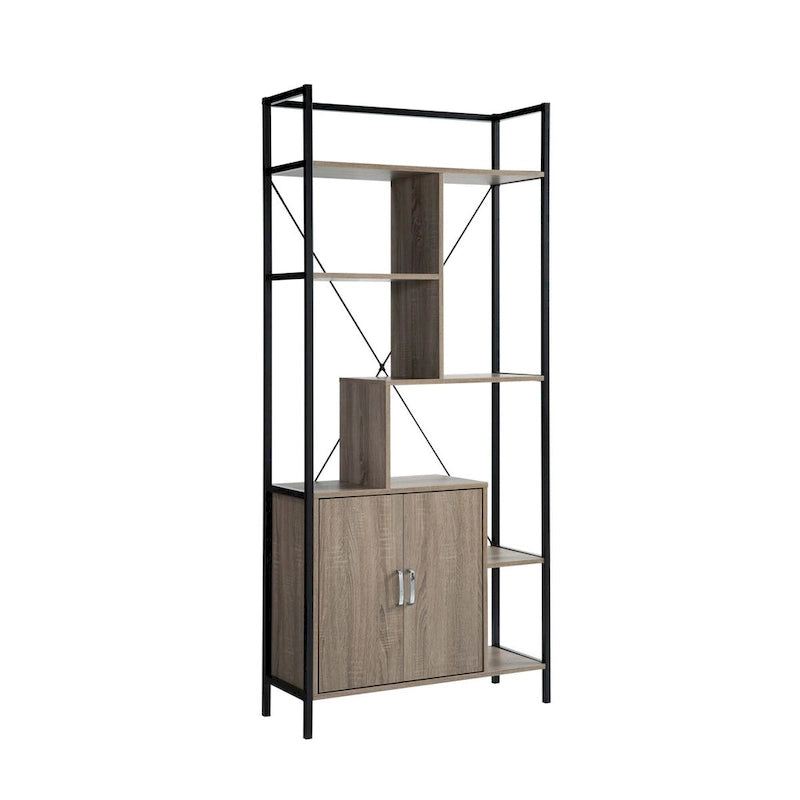 Six Shelf Modern Bookcase with Two Door Storage Cabinet with Two Shelves