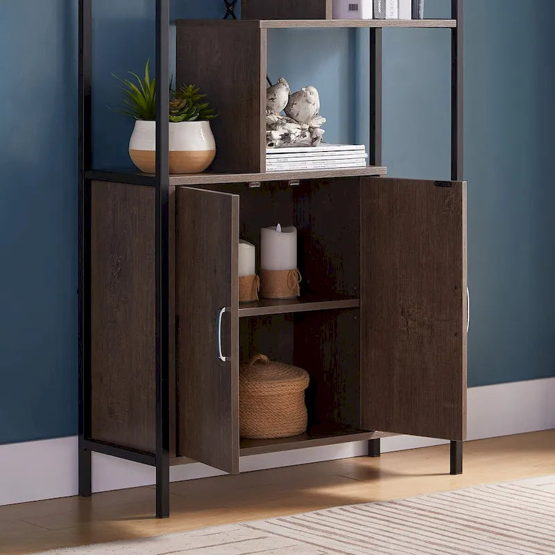 Six Shelf Modern Bookcase with Two Door Storage Cabinet with Two Shelves
