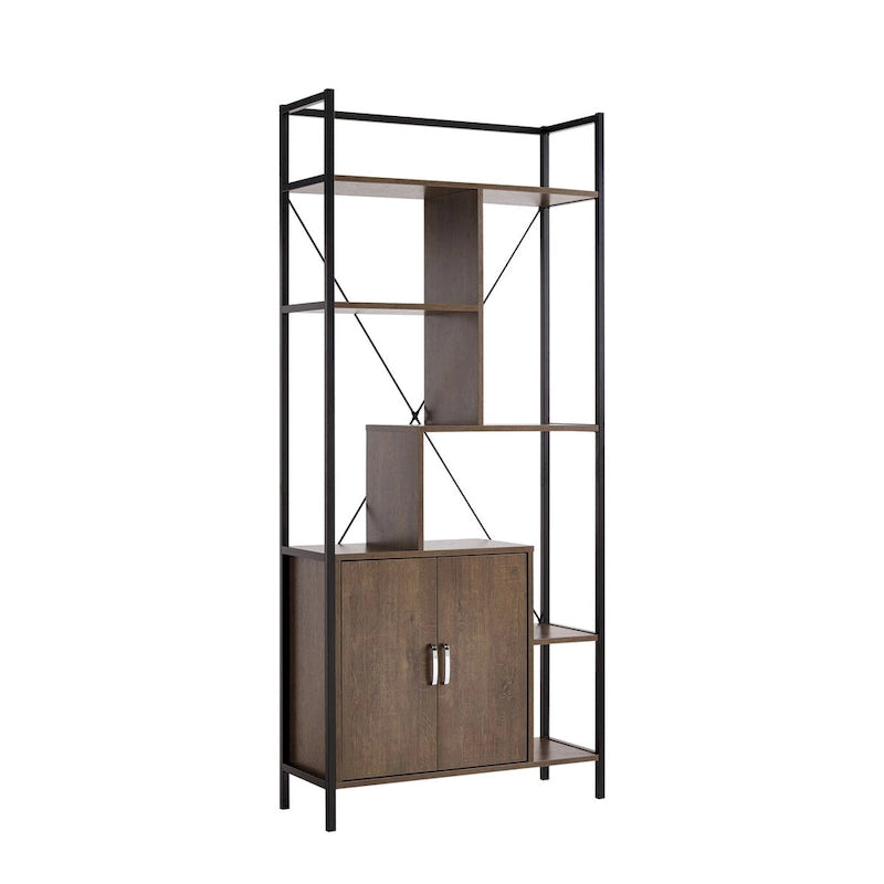 Six Shelf Modern Bookcase with Two Door Storage Cabinet with Two Shelves