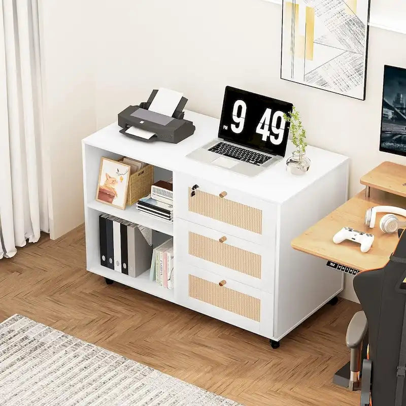 3-Drawer Filing Cabinet with Lock and Open Shelves