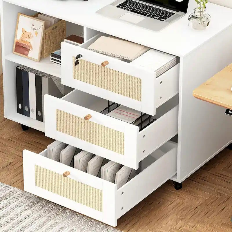 3-Drawer Filing Cabinet with Lock and Open Shelves