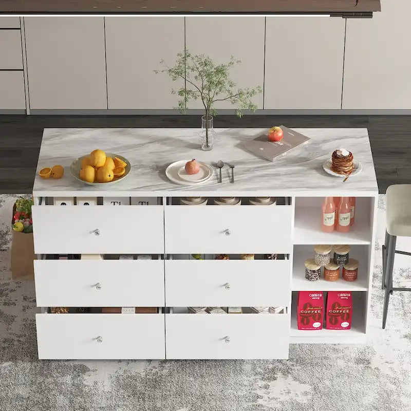 White Storage Sideboard with Six Drawers - 63 in