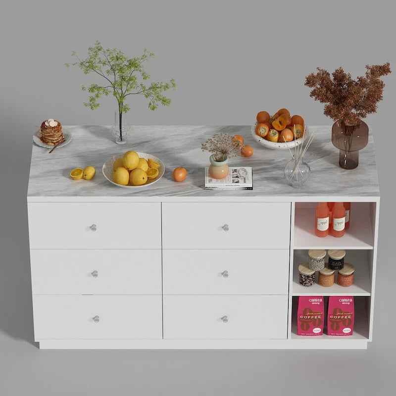 White Storage Sideboard with Six Drawers - 63 in