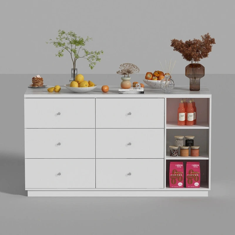 White Storage Sideboard with Six Drawers - 63 in