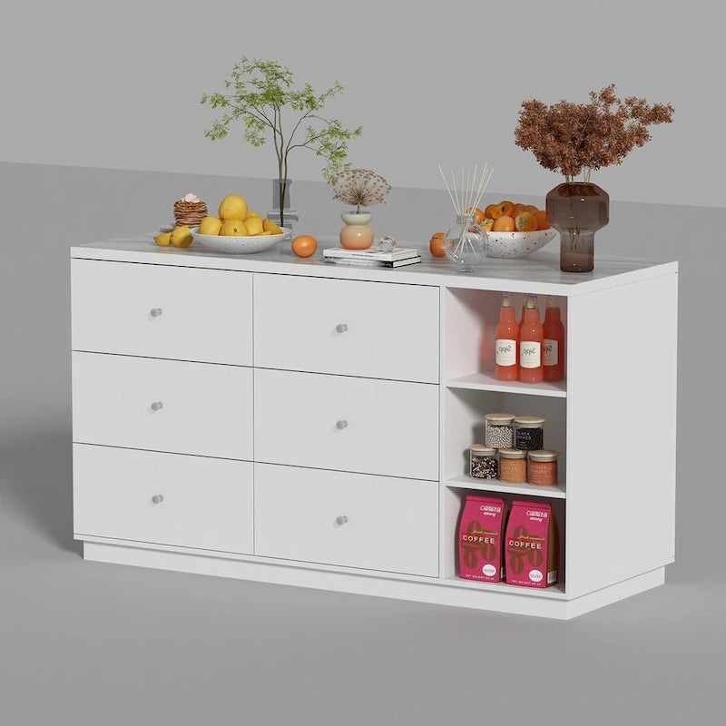 White Storage Sideboard with Six Drawers - 63 in