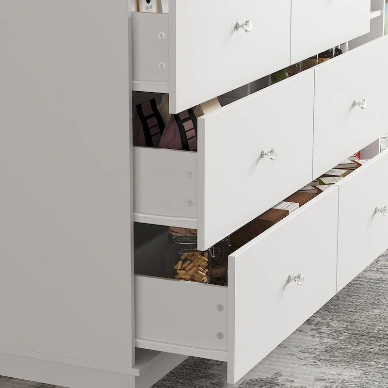 White Storage Sideboard with Six Drawers - 63 in