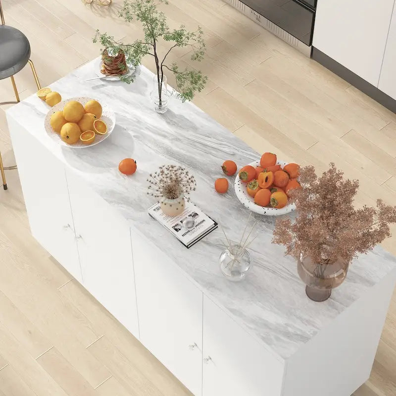 White Storage Sideboard with Six Drawers - 63 in