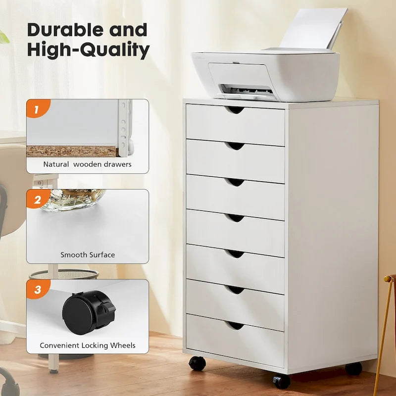 7-Drawer Chest with Wheels, Mobile Storage Cabinet