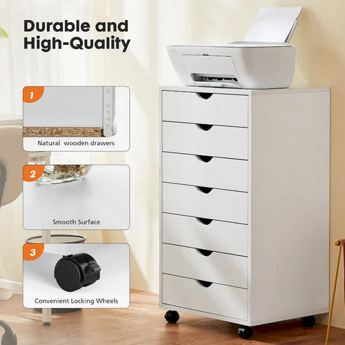 7-Drawer Chest with Wheels, Mobile Storage Cabinet