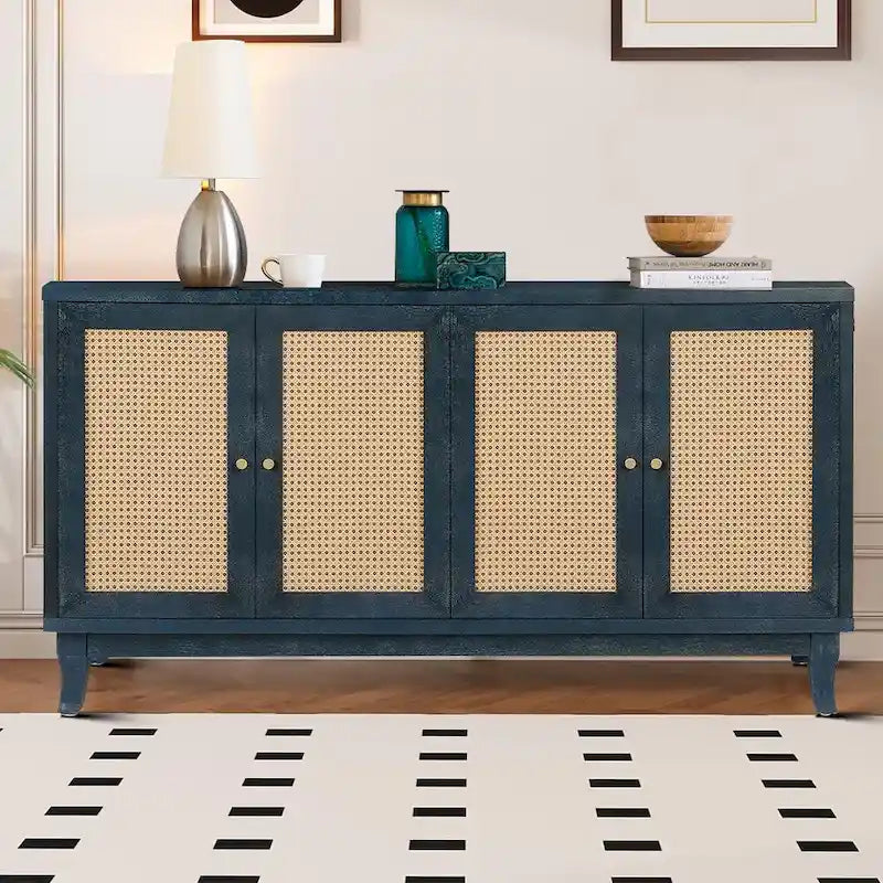 Wood and Rattan Two-Door Sideboard