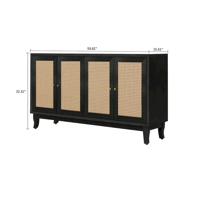 Wood and Rattan Two-Door Sideboard