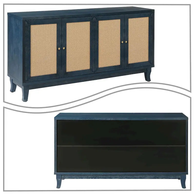 Wood and Rattan Two-Door Sideboard