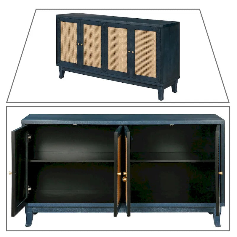 Wood and Rattan Two-Door Sideboard
