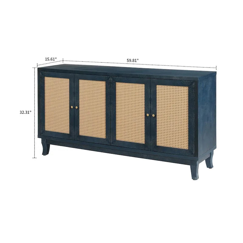 Wood and Rattan Two-Door Sideboard