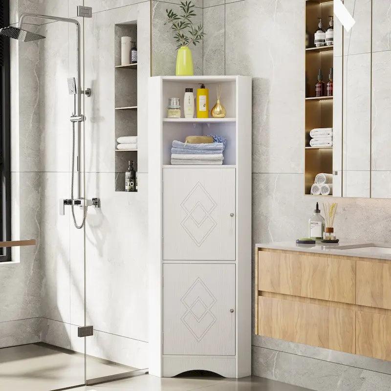 Corner Bathroom Cabinet with Doors and Adjustable Shelves