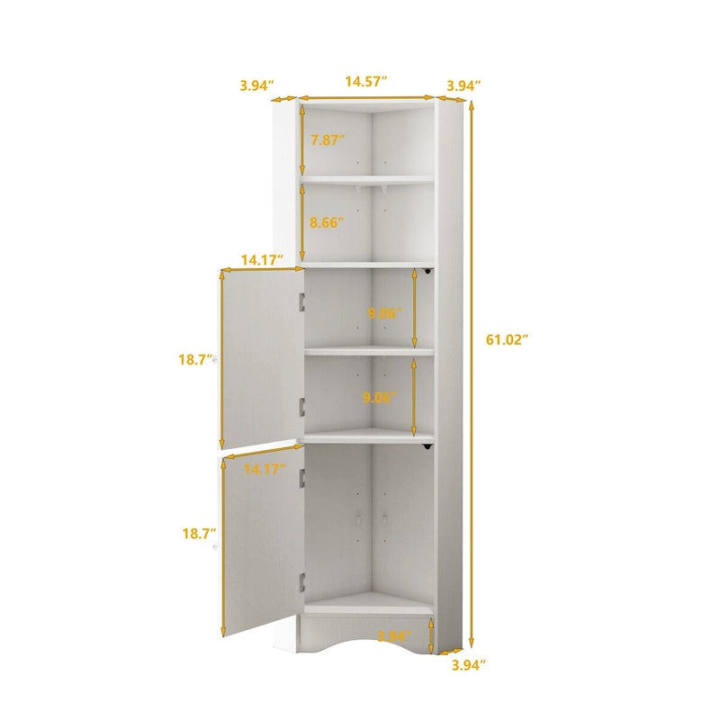 Corner Bathroom Cabinet with Doors and Adjustable Shelves