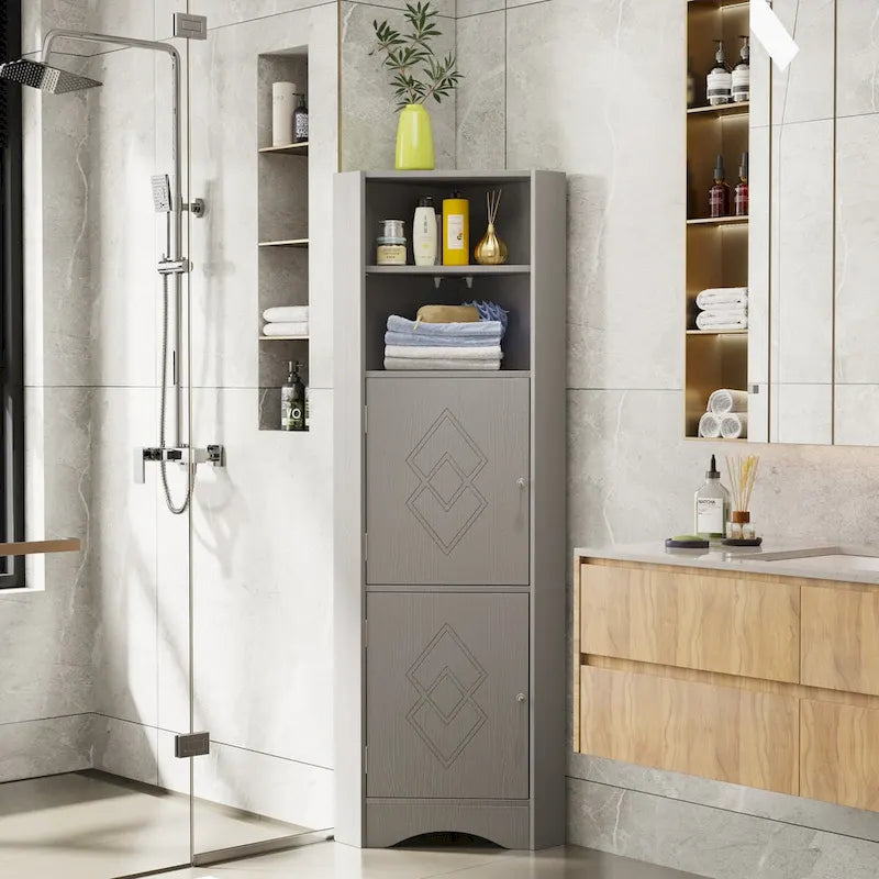 Corner Bathroom Cabinet with Doors and Adjustable Shelves