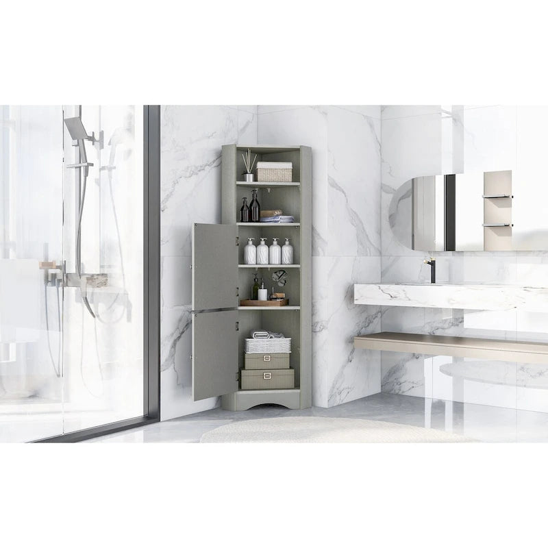 Corner Bathroom Cabinet with Doors and Adjustable Shelves