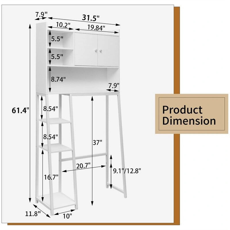 Over-the-Toilet Storage Cabinet, 11.81D x 31.5W x 61.4H