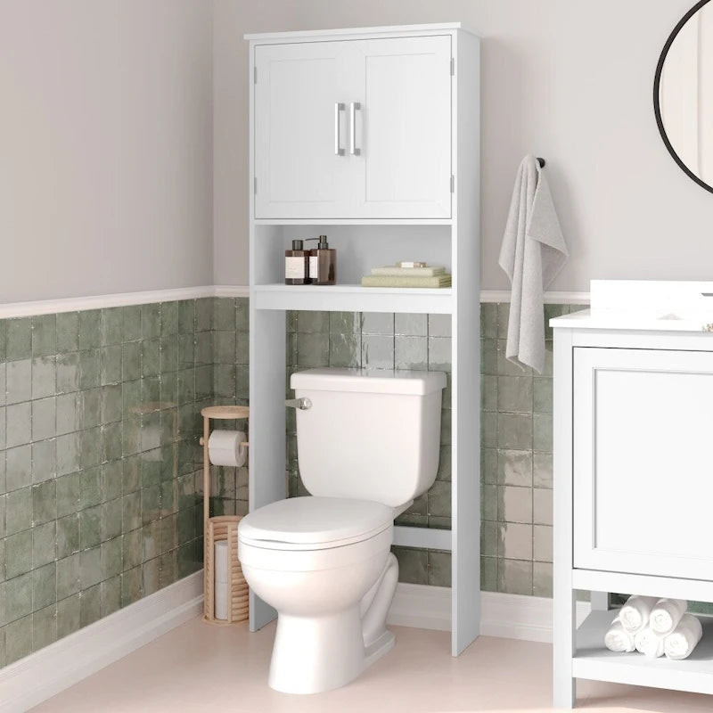 Gray Over-the-Toilet Bathroom Storage Cabinet with Shelves and Doors