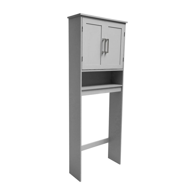 Gray Over-the-Toilet Bathroom Storage Cabinet with Shelves and Doors
