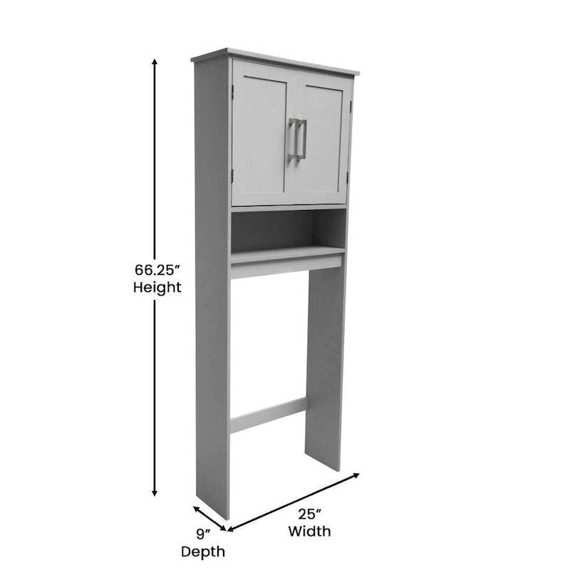 Gray Over-the-Toilet Bathroom Storage Cabinet with Shelves and Doors