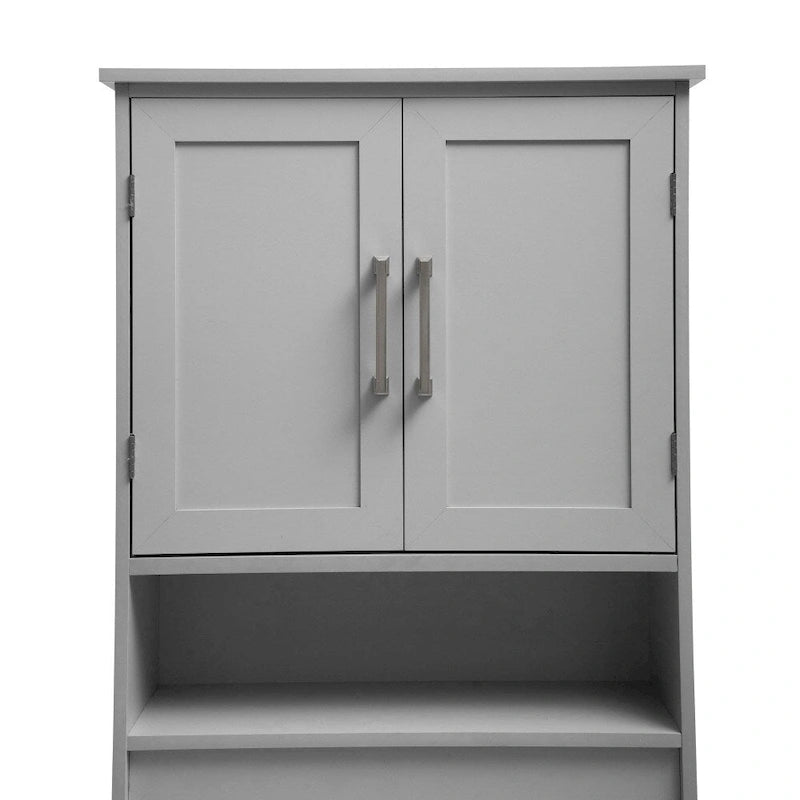 Gray Over-the-Toilet Bathroom Storage Cabinet with Shelves and Doors