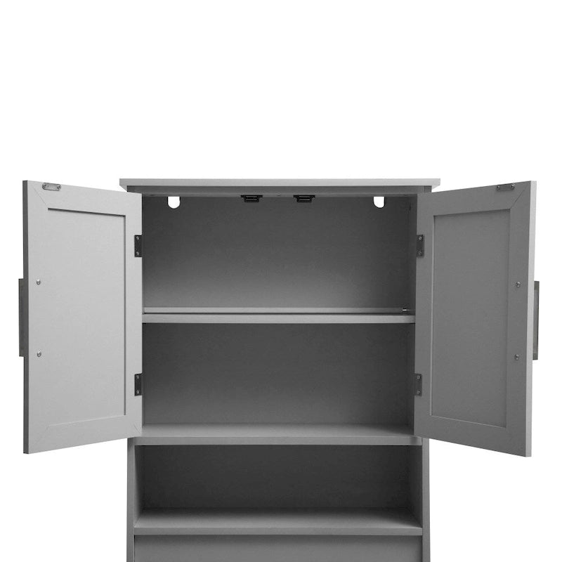 Gray Over-the-Toilet Bathroom Storage Cabinet with Shelves and Doors