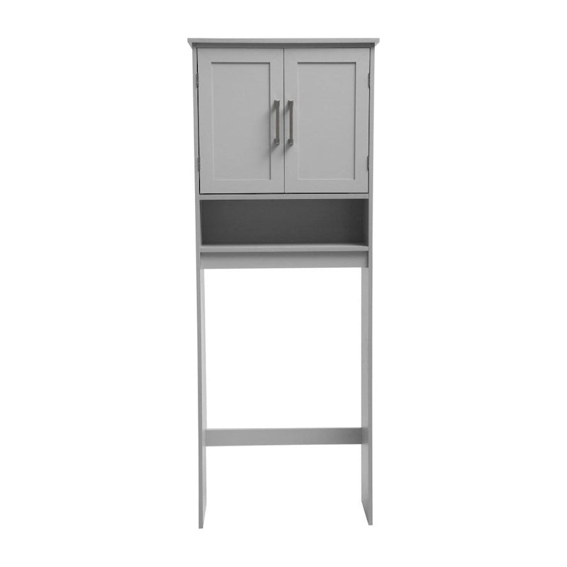 Gray Over-the-Toilet Bathroom Storage Cabinet with Shelves and Doors