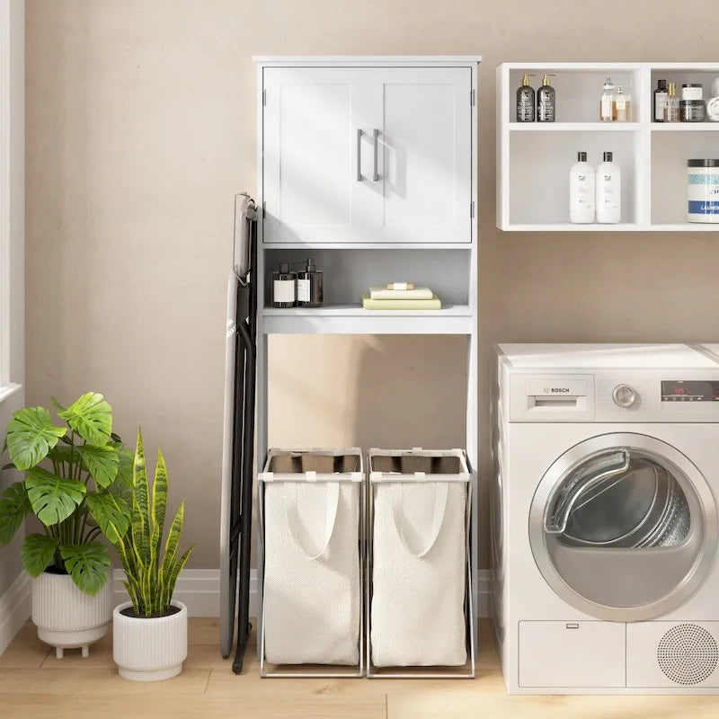 Gray Over-the-Toilet Bathroom Storage Cabinet with Shelves and Doors