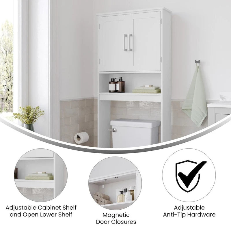 Gray Over-the-Toilet Bathroom Storage Cabinet with Shelves and Doors