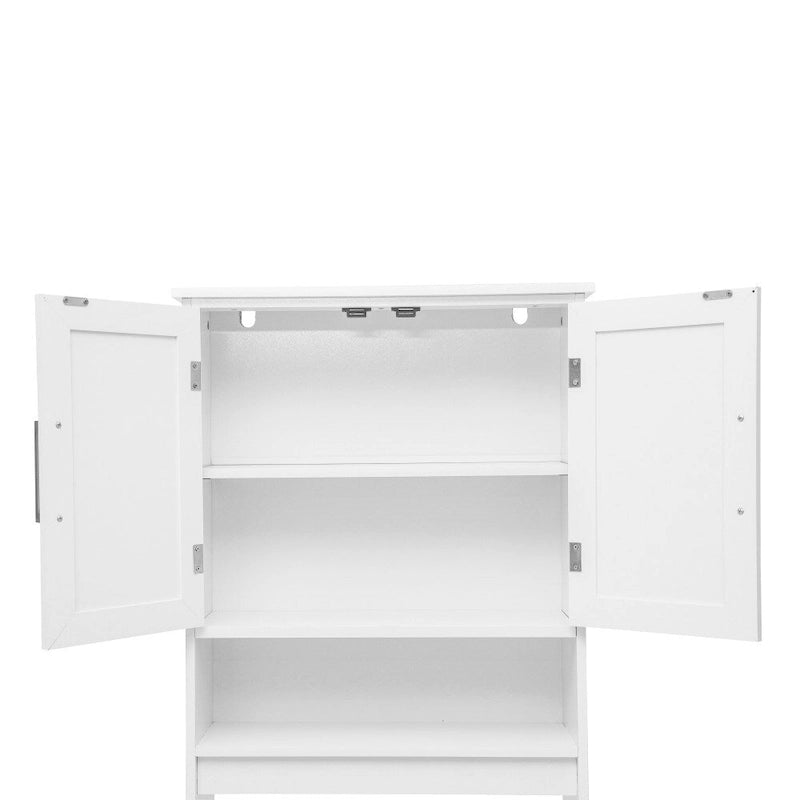 Gray Over-the-Toilet Bathroom Storage Cabinet with Shelves and Doors