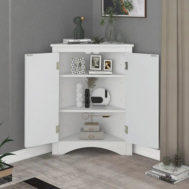 Corner Bathroom Storage Cabinet with Adjustable Shelves, Freestanding Floor Cabinet