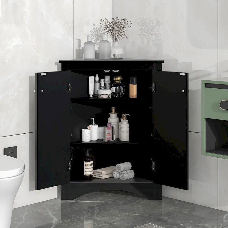 Corner Bathroom Storage Cabinet with Adjustable Shelves, Freestanding Floor Cabinet