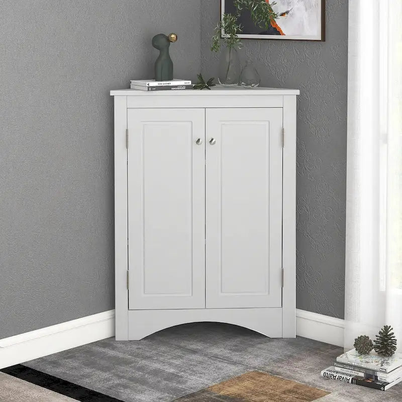 Corner Bathroom Storage Cabinet with Adjustable Shelves, Freestanding Floor Cabinet