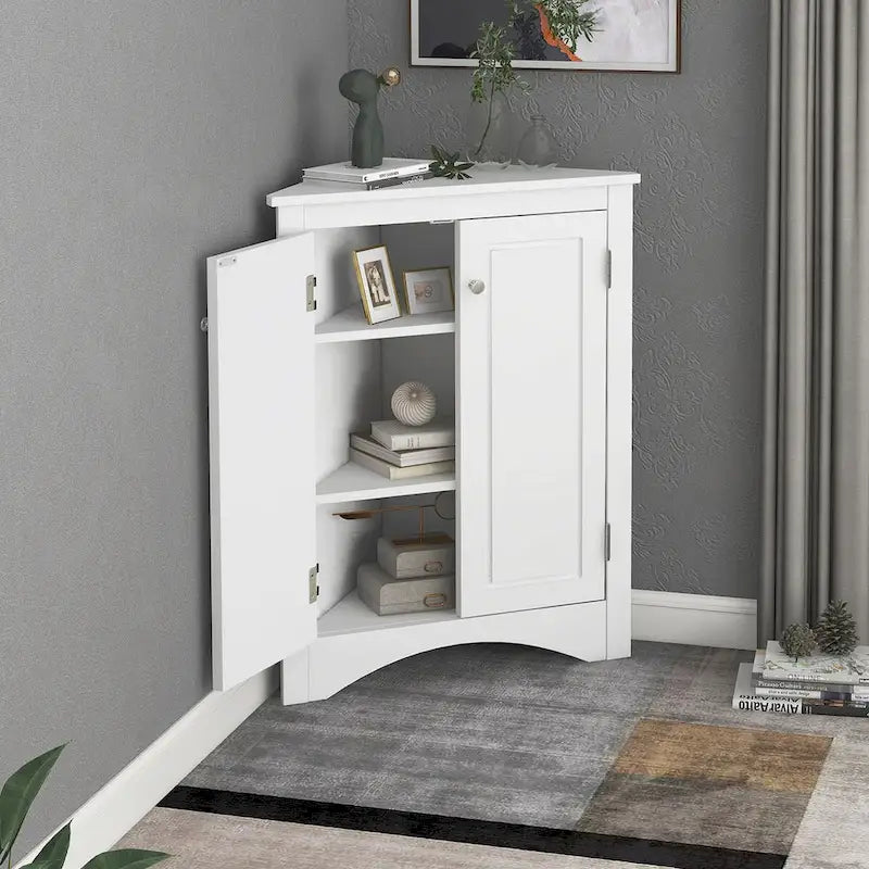 Corner Bathroom Storage Cabinet with Adjustable Shelves, Freestanding Floor Cabinet