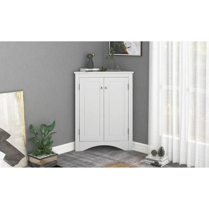 Corner Bathroom Storage Cabinet with Adjustable Shelves, Freestanding Floor Cabinet