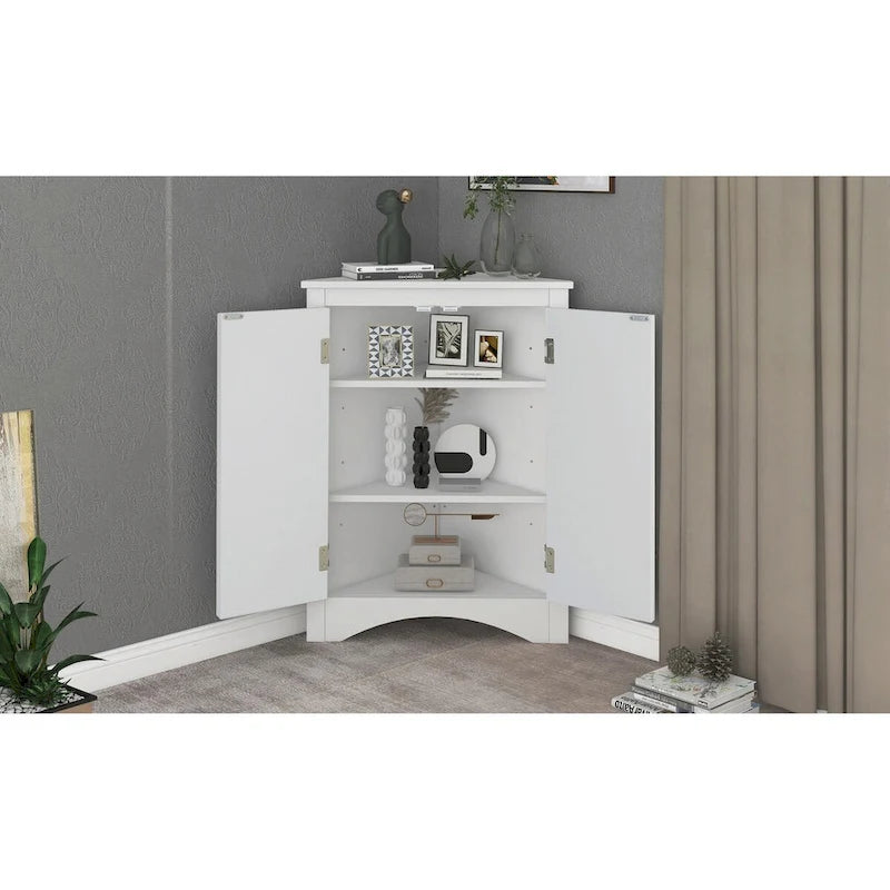 Corner Bathroom Storage Cabinet with Adjustable Shelves, Freestanding Floor Cabinet