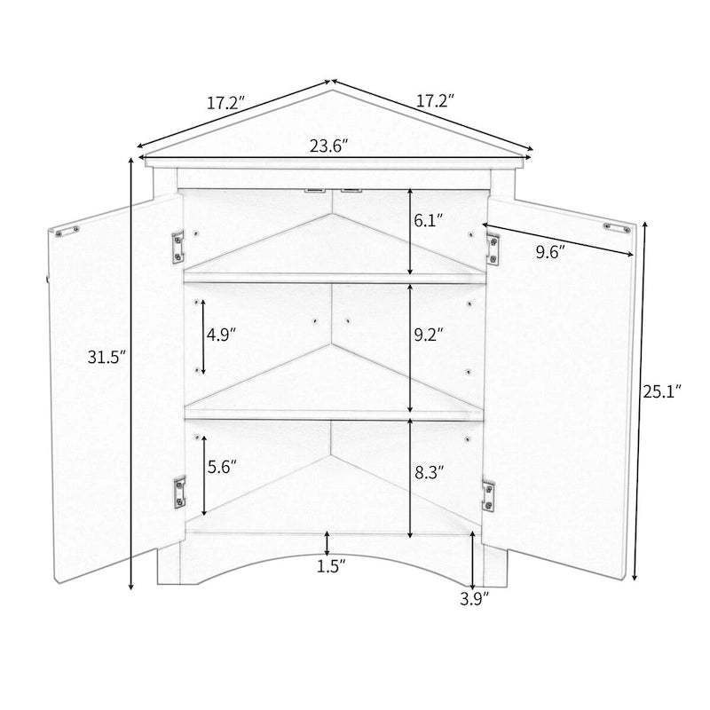 Corner Bathroom Storage Cabinet with Adjustable Shelves, Freestanding Floor Cabinet