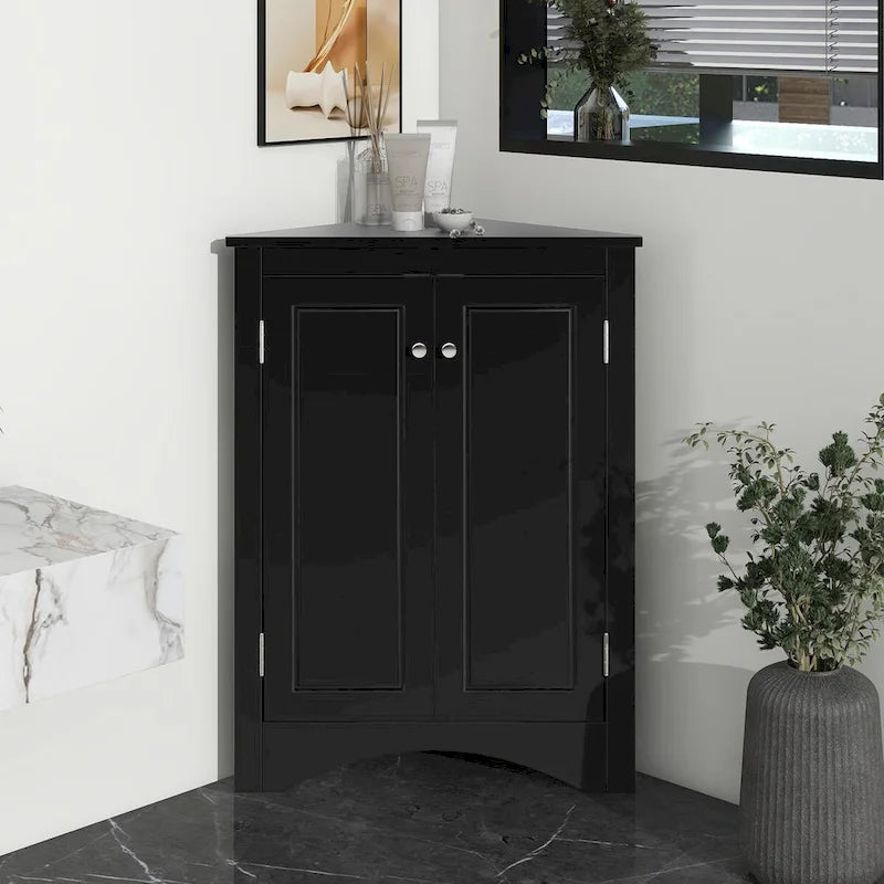 Corner Bathroom Storage Cabinet with Adjustable Shelves, Freestanding Floor Cabinet