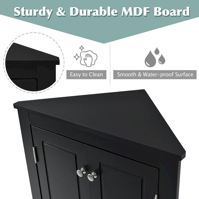 Corner Bathroom Storage Cabinet with Adjustable Shelves, Freestanding Floor Cabinet