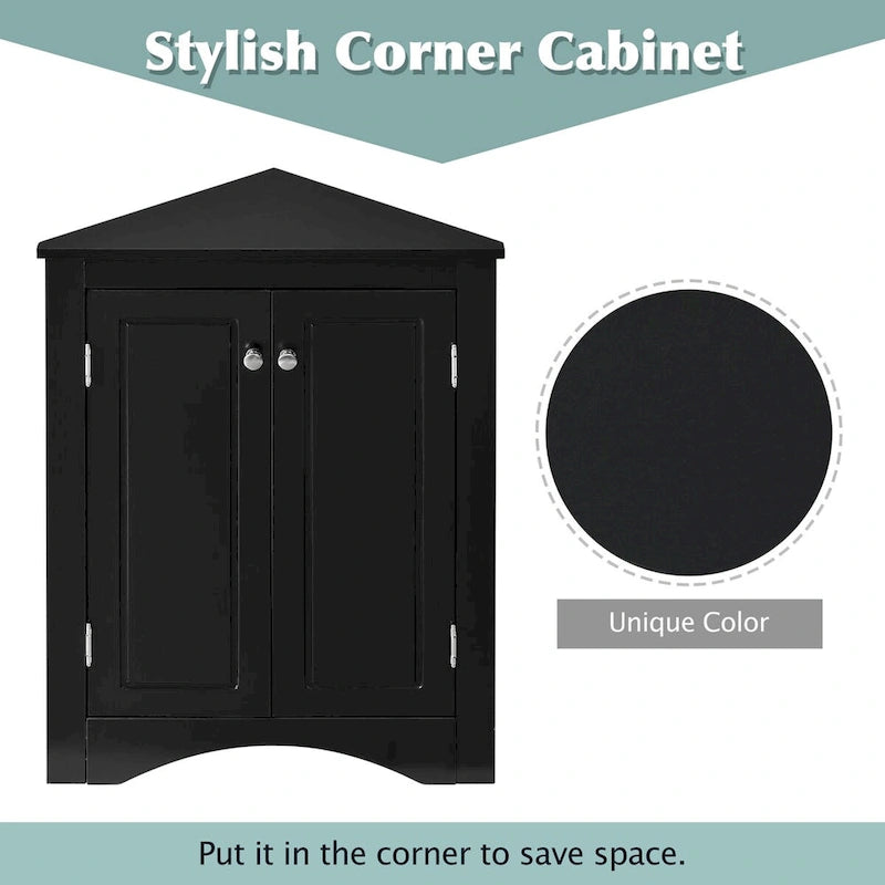 Corner Bathroom Storage Cabinet with Adjustable Shelves, Freestanding Floor Cabinet