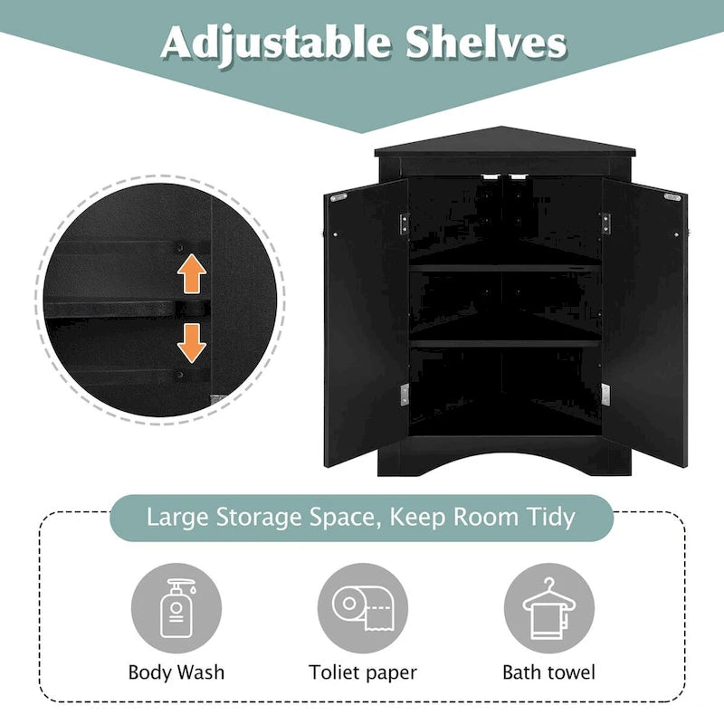 Corner Bathroom Storage Cabinet with Adjustable Shelves, Freestanding Floor Cabinet