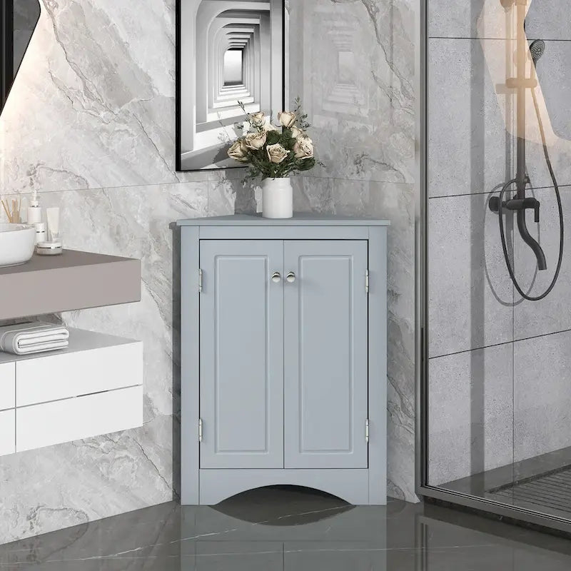 Corner Bathroom Storage Cabinet with Adjustable Shelves, Freestanding Floor Cabinet