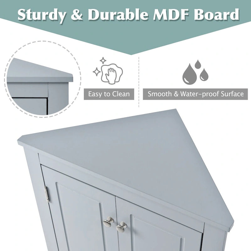 Corner Bathroom Storage Cabinet with Adjustable Shelves, Freestanding Floor Cabinet