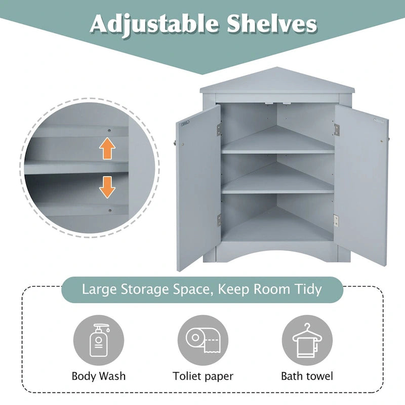 Corner Bathroom Storage Cabinet with Adjustable Shelves, Freestanding Floor Cabinet
